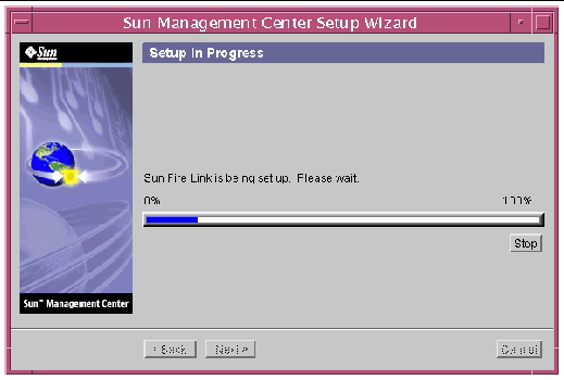 Screen capture of the Setup in Progress panel. 
