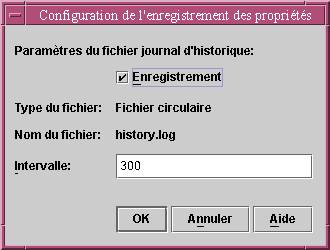 La boîte de dialogue intitulée Configuration de l'enregistrement des propriétés. Le contexte qui précède décrit la figure.