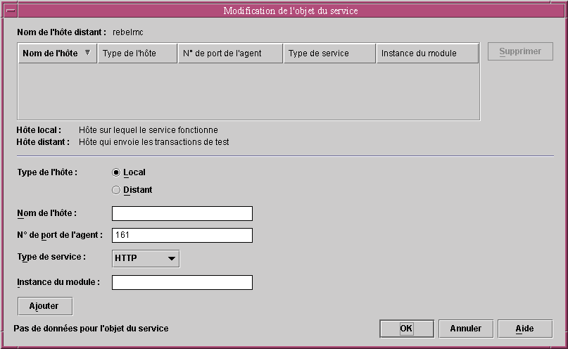 La boîte de dialogue intitulée Modification de l'objet de service. Le contexte qui précède décrit la figure.