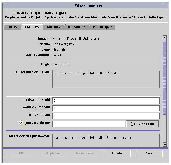 Screen shot of the Attribute Editor's Alarms panel.