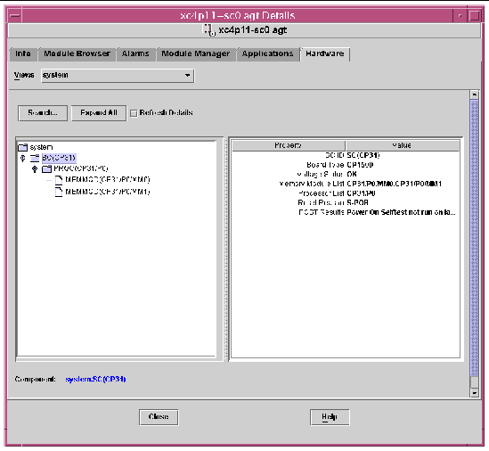 Screen capture of sample CP 1500 Logical View for the Sun Fire 15K/12K. 