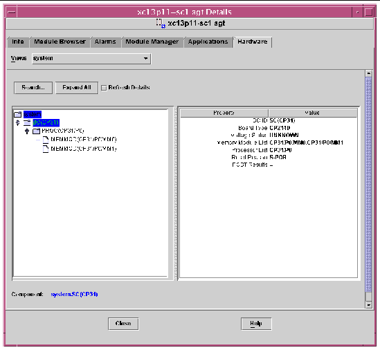Screen capture of sample CP 2140 Logical View for the Sun Fire 15K/12K. 