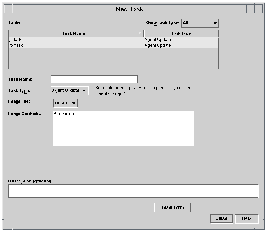 Screen capture of the New Task panel. 