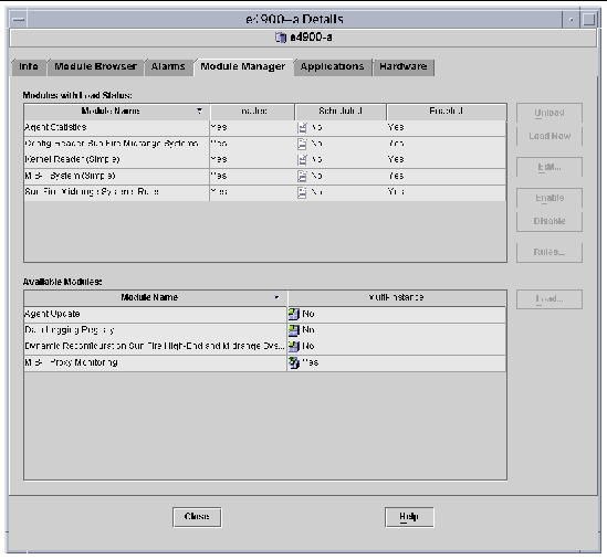 Screen capture of the Modules tab of the Details window. 