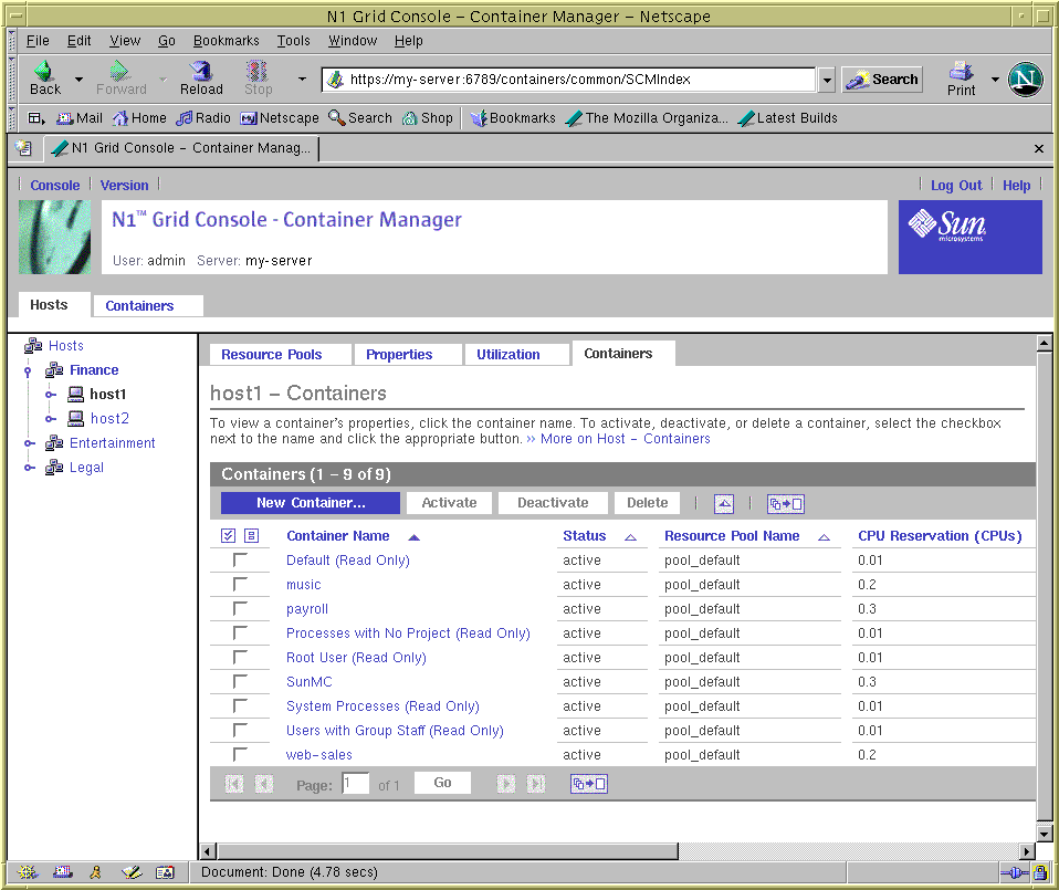 Screen capture of the Container Table in Hosts View. Surrounding text describes the context.