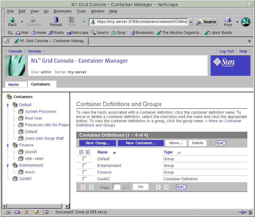 Screen capture of the Containers View with Container Definitions table showing. Surrounding text describes the context.