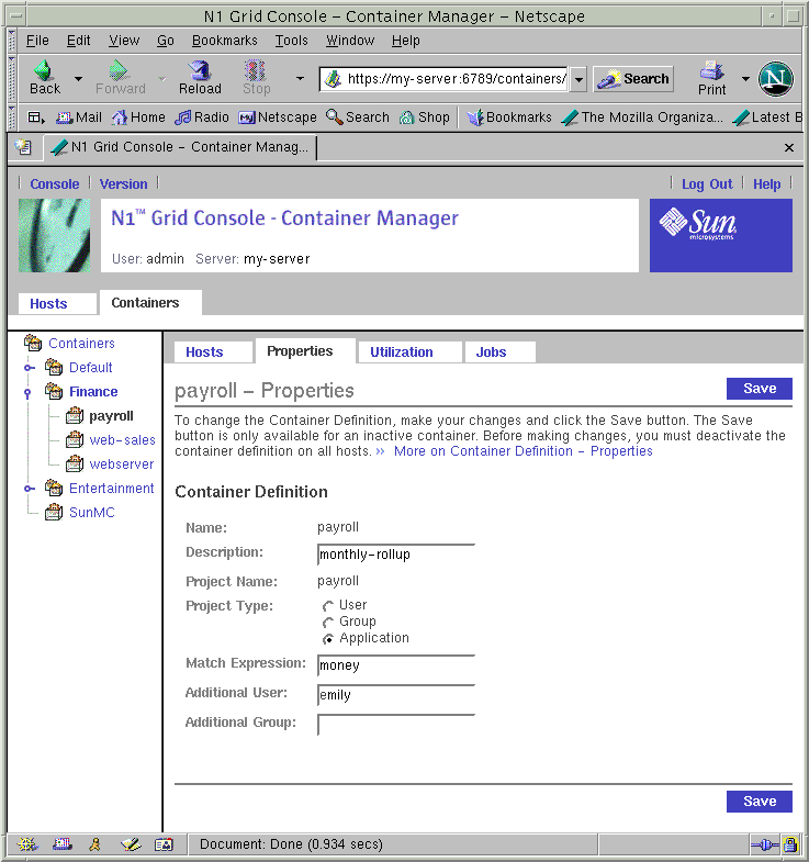 Screen capture of Property Sheet in Containers View. Surrounding text describes the context.