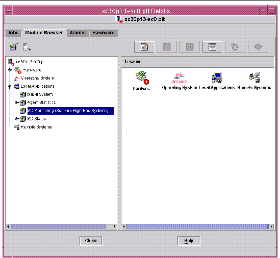 Screen capture of the Browser tab in the platform host Details window, showing the SC Monitoring icon. 