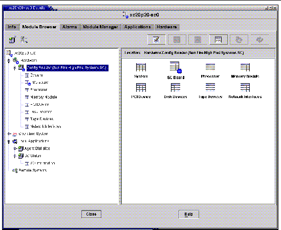 Screen capture of the Browser tab in the SC Details window, showing the Config Reader icon. 