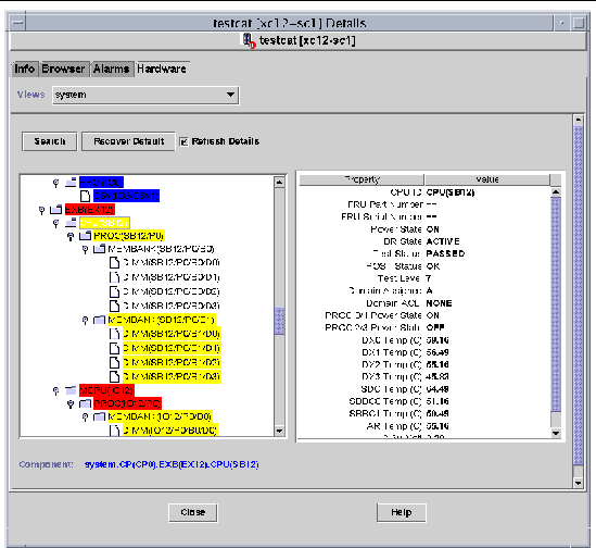 Screen capture of sample platform Logical View for the Sun Fire high-end systems. 