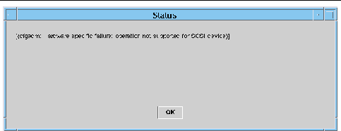 Screen capture of the Status box showing unsuccessful operation for domain DR operation. 