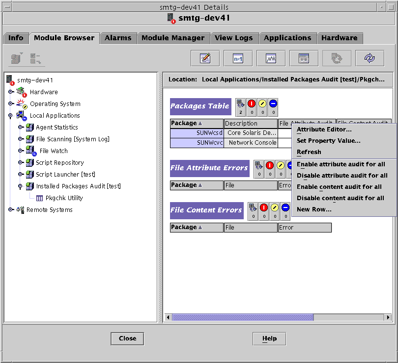 Module browser with Packages Table and menu. The context describes
the graphic.