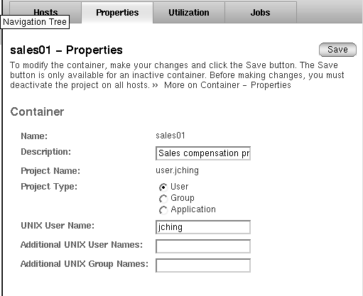 Property Sheet for Modifying a Container Screen