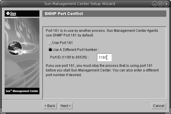 「SNMP ポートの衝突」画面