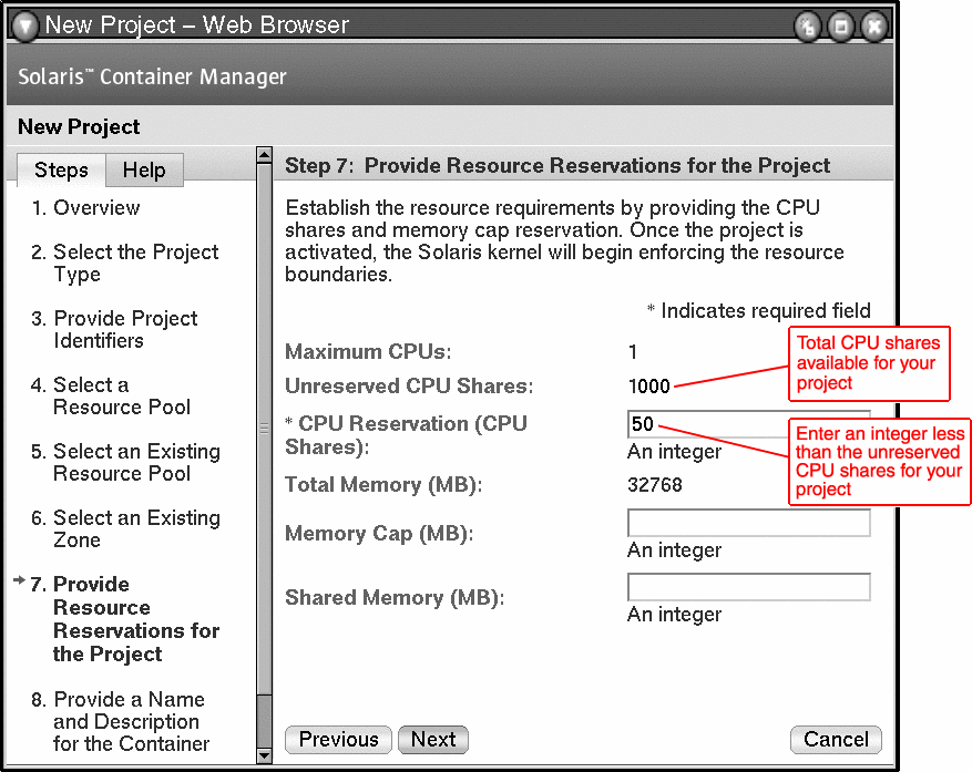 プロジェクトへの CPU シェア数の割り当て