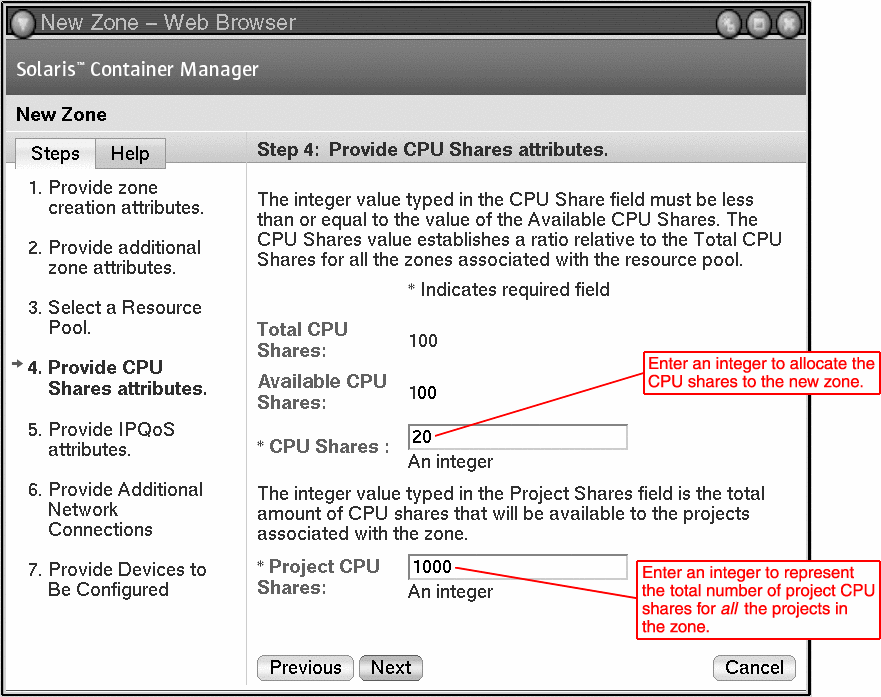 ゾーンへの CPU シェア数の割り当て