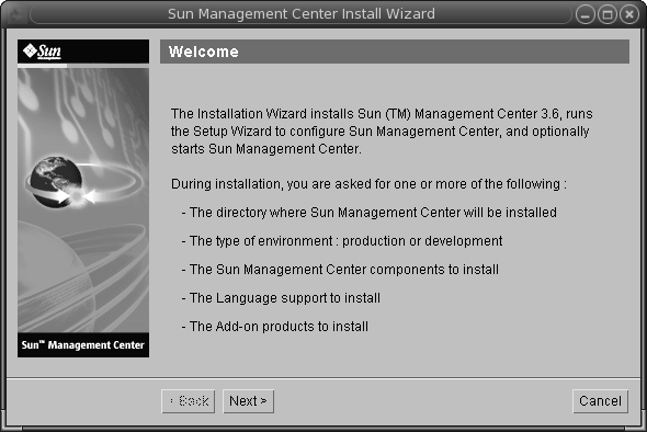 Installation welcome screen