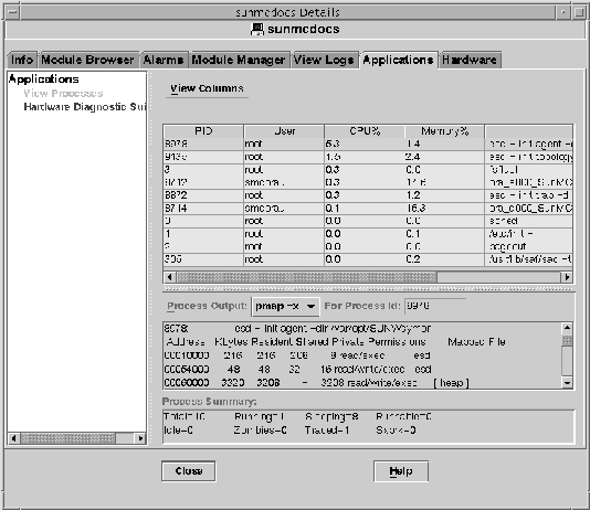 Details window with Applications tab selected shows Process information.