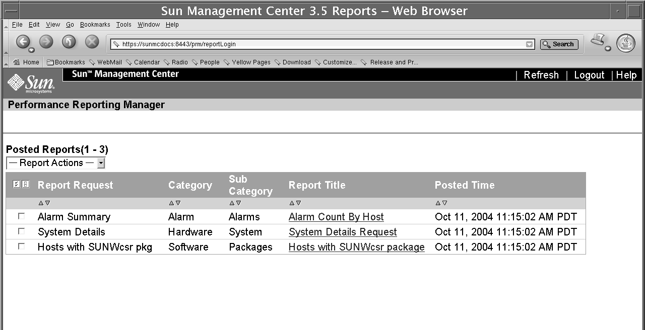 Browser titled Mozilla: Sun Management Center 3.5 Update 2 Reports.
The context describes the graphic.