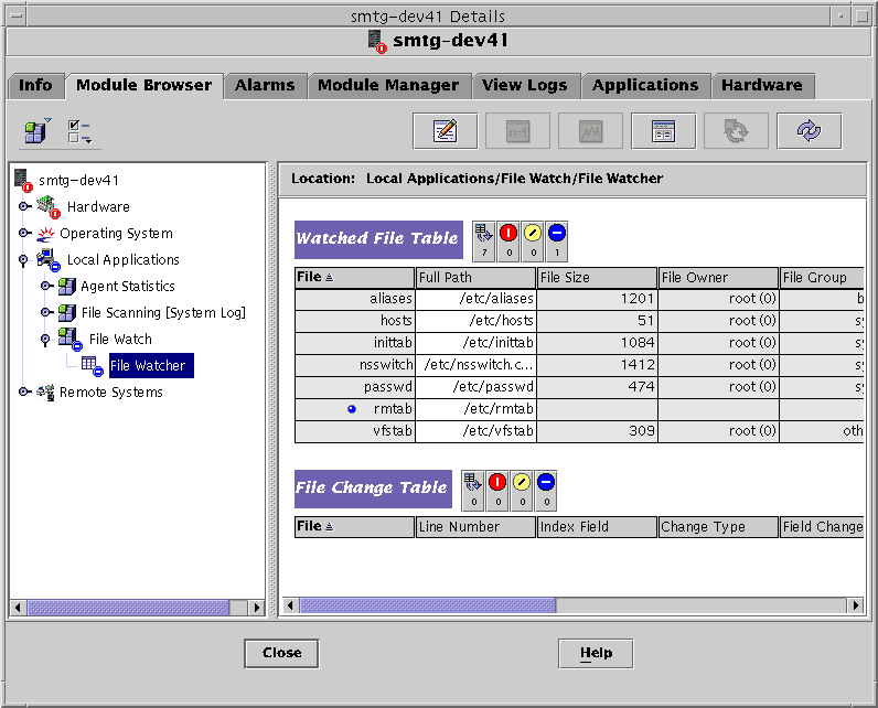 Module browser with File Watcher tables showing. The context
describes the graphic.