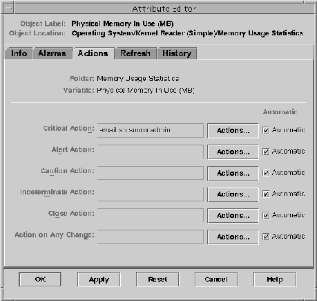 「処理」タブが選択された状態で、「Critical Action」フィールドに電子メール送信のアクションを表示した属性パネル。 