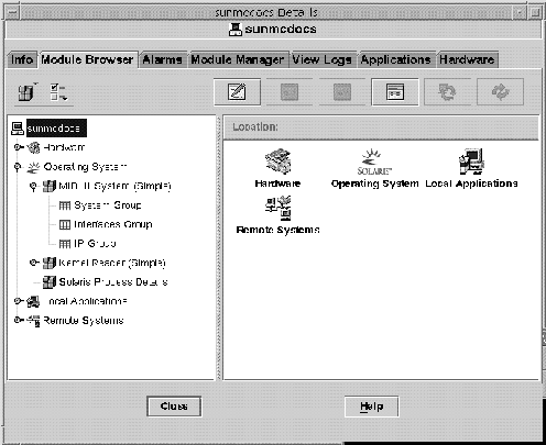 [細節] 視窗顯示主機 sunmcdocs 的模組。