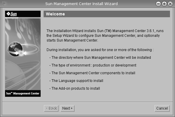 Installation welcome screen