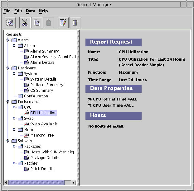 Dialog box titled Report Manager. The context describes
the graphic.