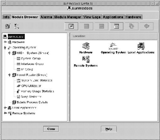 选定了“模块浏览器”选项卡的“细节”窗口显示了某个主机被管理对象的信息。 