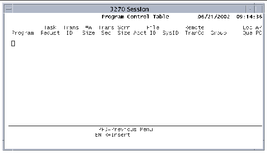 Screen shot showing the PCT insert screen.