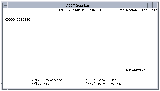 Screen shot showing the CECI screen used to edit variables.