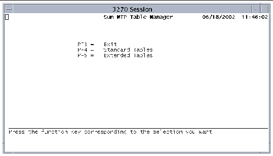 Screen shot showing the Table Manager main menu.