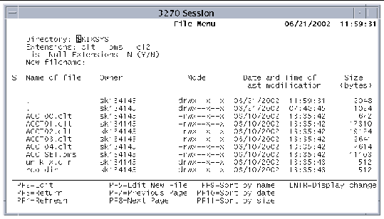 Screen shot showing the File Editor's File Menu screen.