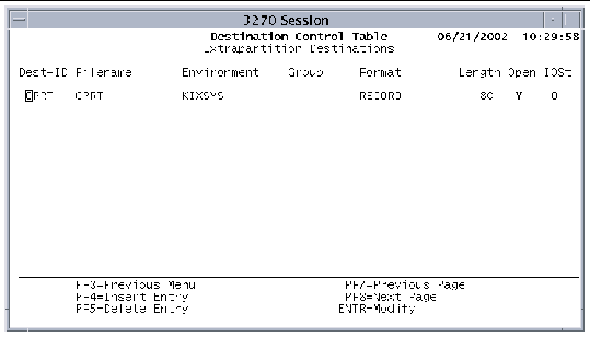 Screen shot showing the Extrapartition Destinations screen.