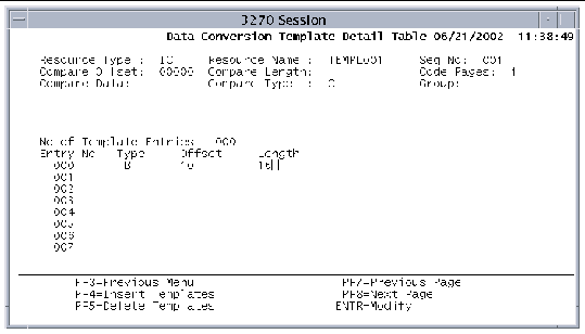 Screen shot showing a Key definition in the Data Conversion Templates Detail Table.