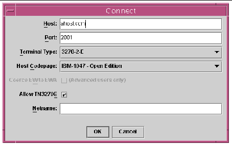 Screen shot of the emulator Connect window.