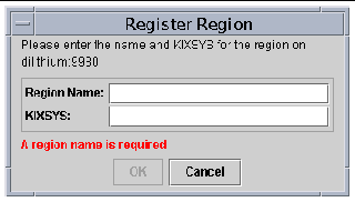 Screen shot showing the dialog box used to register a region.