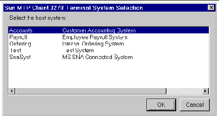 Screen shot showing the System Selection dialog box. It contains a list of systems. 