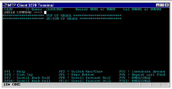 Screen showing the 3270 terminal screen. This example shows the screen displayed after you execute the CEBR transaction.