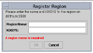 Screen shot showing the Register Region dialog box.