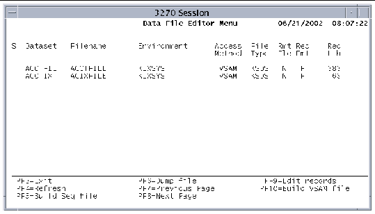 Screen shot of the Data File Editor Menu screen.