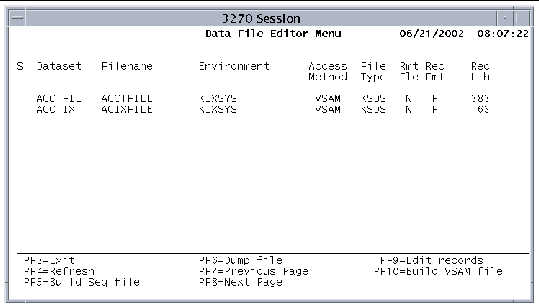 Screen shot showing the Data File Editor Menu screen.