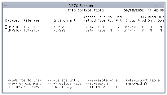 Screen shot showing the files defined in the FCT.