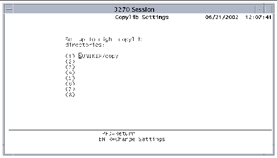 Screen shot showing the Copylib Settings screen.