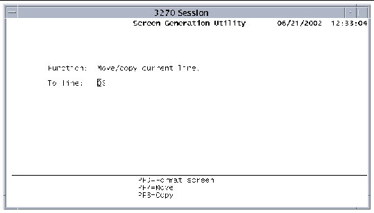Screen showing the Move/Copy line screen.