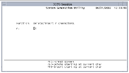 Screen shot showing the Delete/Insert Characters screen.