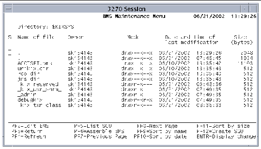 Screen shot showing the BMS Maintenance Menu. 