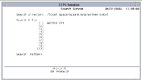 Screen shot showing the Search Screen.
