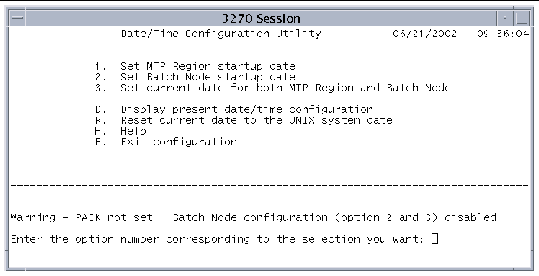Screen shot showing the Date/Time Configuration Utility main menu.