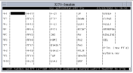 Screen shot showing the Key Definition Utility screen, which is displayed when you type the kixkeydef command.